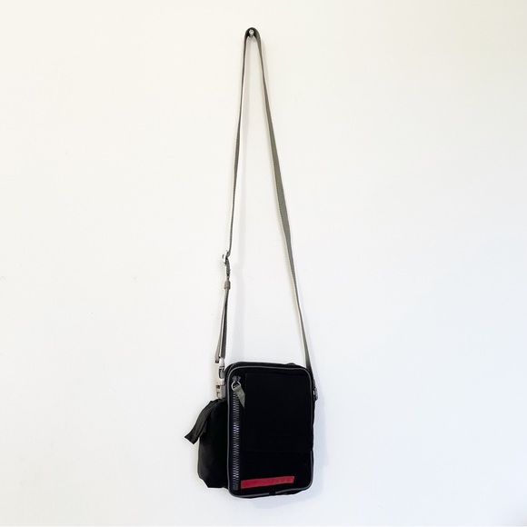Prada 90s archive black tech fabric gray trim small multi pocket crossbody bag - Picture 2 of 9